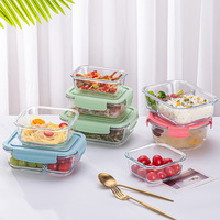 Bol de conservation en verre borosilicate haute résistance, boîte à lunch avec compartiments pour micro-ondes, récipient de stockage alimentaire