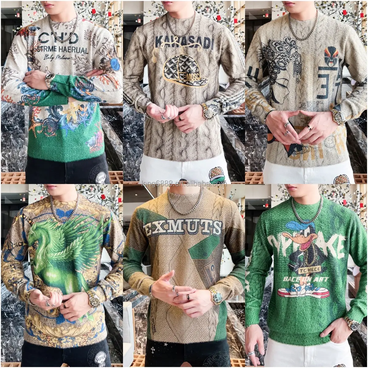 Sweter rajut ukuran besar pria, jumper grafiti vintage musim dingin, jumper Korea ukuran besar, pakaian diskon murah