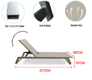 समायोज्य हथियारों और स्टैकेबल एल्यूमिनियम फ्रेम बीच चाइज़ सन बेड लाउंज के साथ यूरोपीय स्लिंग चाइज़ लाउंज - Product Image 6