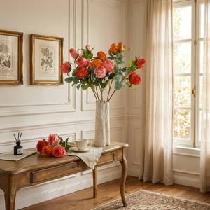 <span class=keywords><strong>Roses</strong></span> artificielles en soie à 3 têtes, style français vintage, bords brûlés, toucher réel, pour décoration de mariage et centres de table. - Product Image 2