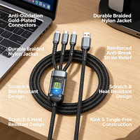 Câble de charge 3-en-1 100W avec lumière LED nocturne, connecteurs transparents anti-oxydation, nylon tressé