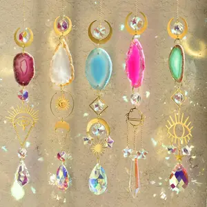 Suncatchers Supplies Custom Crystal Hanging Sun Catcher Glass Rainbow Prism Moon And Stars Suncatcher For Window Decoration