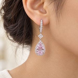Orecchini con zirconi rosa a goccia per donna, gioielli alla moda a forma di pera, eleganti e scintillanti - Product Image 2