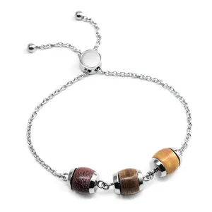 BEWELL Popular Stylish Fashion Natural Wood Stainless steel Handmade Lady Charm Bracelets Bangles