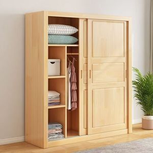 <b>Pine</b> Wood <b>Wardrobe</b> Solid Wood Sliding Door Storage Cabinet Bedroom Childrens <b>Wardrobe</b> Home Use Economical Design - Product Image 3