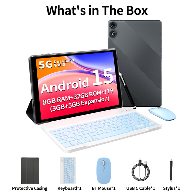 Hot Selling 10.1 Inch Tablet with Keyboard Android 15 5 Core 5G Dual Band Wi Fi at Low Cost