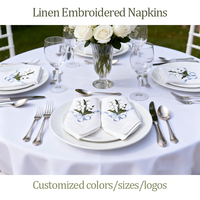 Serviettes de table en lin blanc brodé de couleur lilas, durables et lavables