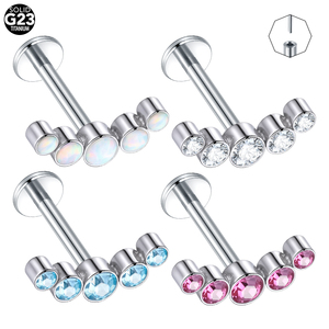 Lingchee Implant Grade Titanium Threadless Push in Cartilage 5 <strong>Gem</strong> Curved CZ Opal With Flat Back Labret Lip Piercing <strong>Jewelry</strong> - Product Image 3