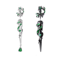 Anting Berlian Ular Spiritual Gaya Dark Wind yang Dapat Disesuaikan, Desain Bunga Mewah, Unisex, Bahan Alloy Persegi