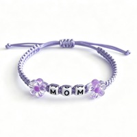 Bracelet ajustable tressé personnalisé avec lettres MOM, perles colorées et fleurs, promotion pour la fête des mères