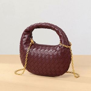 Custom Burgundy Crescent Handbag with Woven <b>Texture</b>, Gold Chain Strap, and Rounded Handle - Modern & Versatile Accessory - Product Image 3