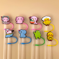 Protège-pailles en silicone 2D personnalisés en forme d'animaux, fournisseur en gros, qualité alimentaire, anti-poussière, pour pailles de 8 mm, accessoires pour gobelets