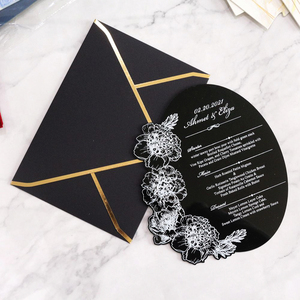 Carte de menu en acrylique avec fleur en feuille d'aluminium blanche, design luxueux et forme créative, couleur personnalisée, invitations de <span class=keywords><strong>mariage</strong></span> classiques en acrylique noir - Product Image 4
