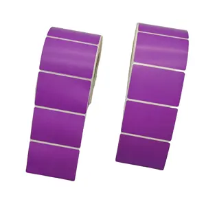 Rollo de etiqueta adhesiva térmica de tamaño personalizado púrpura 60mm * 40mm adhesivo en blanco adhesivo de dirección de correo sintético