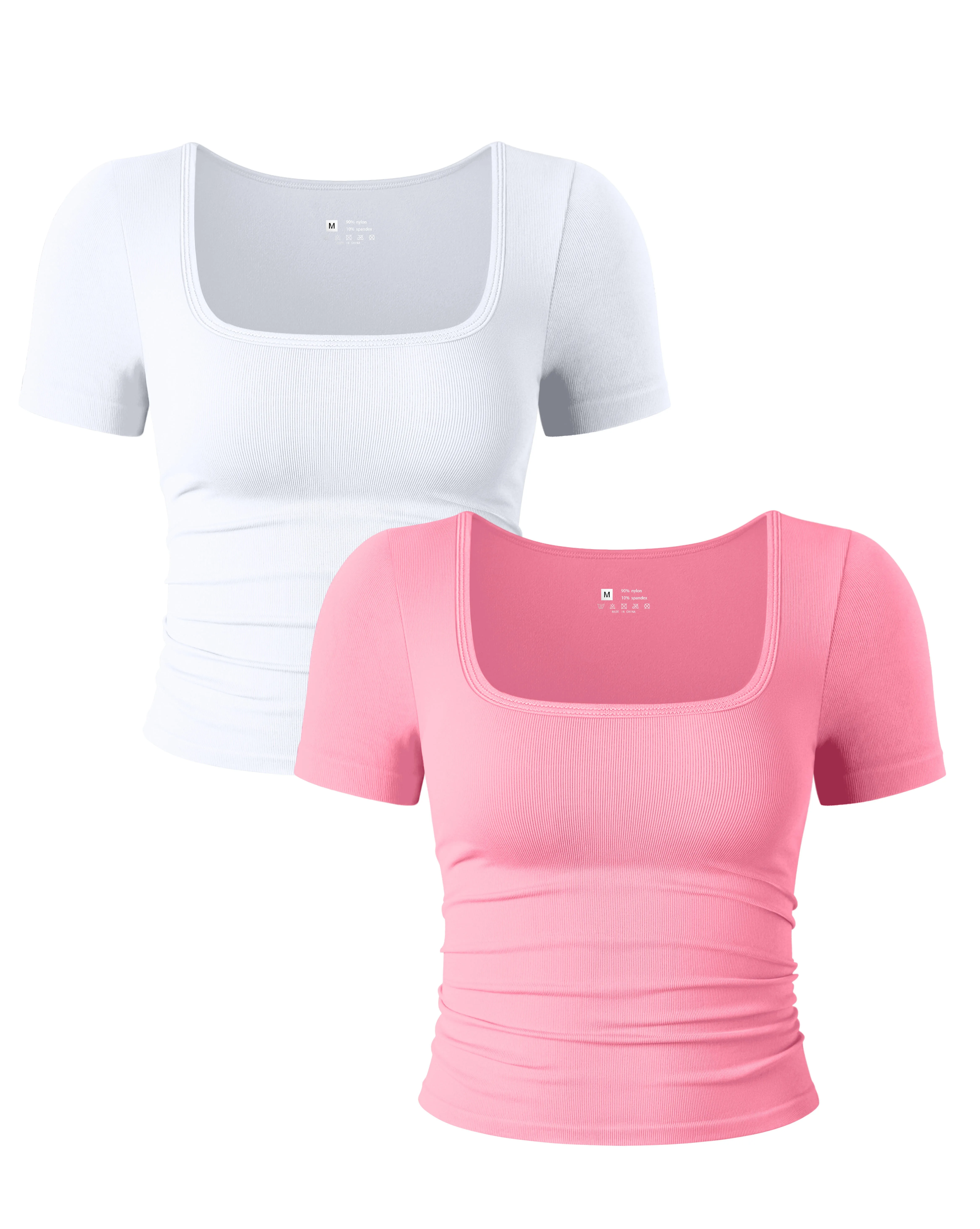 New Arrival Breathable Lightweight Plus Size Square Collar Short Sleeved Waist Cinching Seamless Front Logo Fitness Yoga Top