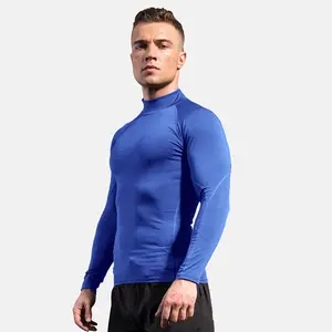 Promocional Otoño Invierno PRO cuello alto deportes correr entrenamiento Fitness Top hombres compresión gimnasio camisa manga larga