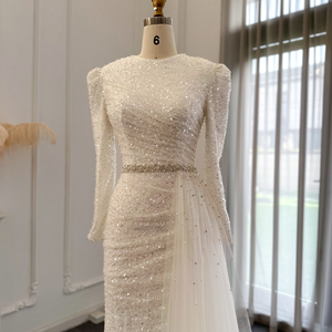 Pour LSCZ125 élégant manches régulières 3D Appliques taille naturelle pleine paillettes longue robe de soirée femmes robe de bal - Product Image 3