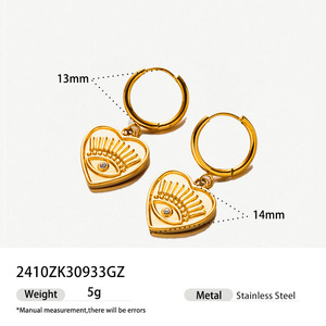 OZE Boucles d'oreilles polyvalentes en acier inoxydable et acier titane, motif cœur et œil porte-bonheur, style européen-américain transfrontalier - Product Image 6