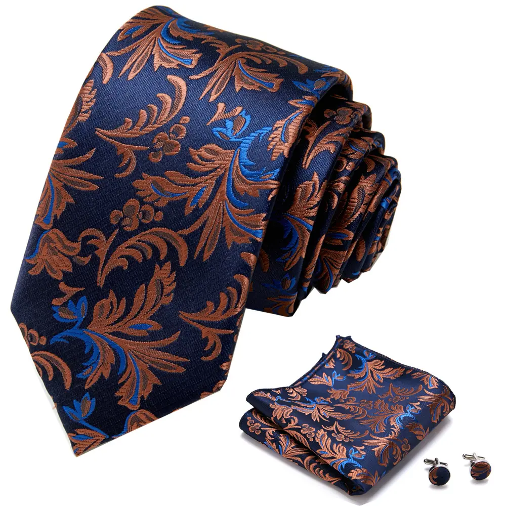 Cravate, écharpe carrée, boutons de manchette pour hommes, ensemble de trois pièces, divers motifs imprimés, mode d'affaires, vente en gros