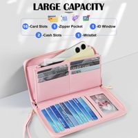 Harga grosir disesuaikan wanita kapasitas besar RFID kulit PU dompet genggam dengan ritsleting pergelangan tangan dompet perjalanan panjang