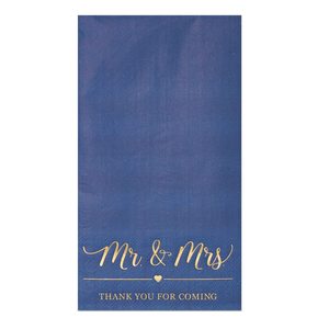 Serviettes en papier jetables rectangle 18gsm 12x16 pouces 3 plis déjoué bleu style «Mr Mme» sac de mariage - Product Image 2