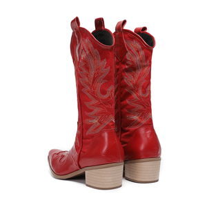 <span class=keywords><strong>Botas</strong></span> Vaqueras Country Western NA651 para Mujer, Zapatos de Cuero Talla Grande 45, <span class=keywords><strong>Botas</strong></span> Bordadas Rojas a Media Pantorrilla - Product Image 5