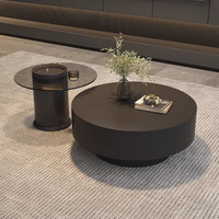 Ensemble de meuble TV et table basse de style italien moderne, luxe léger, noir, avec plateau en verre en pierre d'onyx, meubles de salon