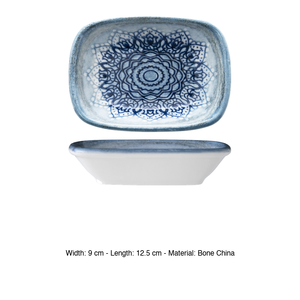 ชามทรงสี่เหลี่ยมบลูโวยาจ 12.5 × 9 ซม. ลายพิมพ์ดิจิตอลบนเซรามิกนิวโบนไชน่า - Product Image 3