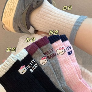 Crew <b>Socks</b> Black White Gray Pink Anime Cartoon KT <b>Cat</b> Design Women Youth Breathable Sweat-Absorbing Mid-Calf <b>Socks</b> - Product Image 3