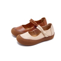 Vente en gros de ballerines élégantes en cuir véritable beige avec semelle texturée durable, respirantes, chaussures décontractées pour femmes