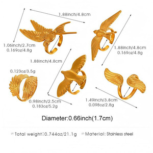 Anello Vintage a Forma di Uccello in Volo per Donne, Placcato in Oro 18K, Acciaio Inossidabile, Regolabile, con Ali, Gioiello Impermeabile - Product Image 6