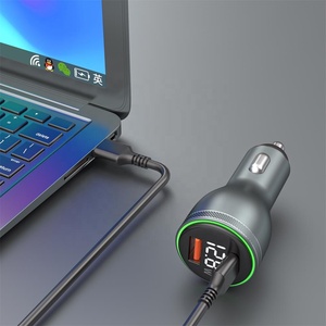 Produits tendance 100W double USB Type C chargeur de voiture aluminium LED affichage de tension chargeur de téléphone portable <span class=keywords><strong>adaptateur</strong></span> de voiture USB C universel - Product Image 2