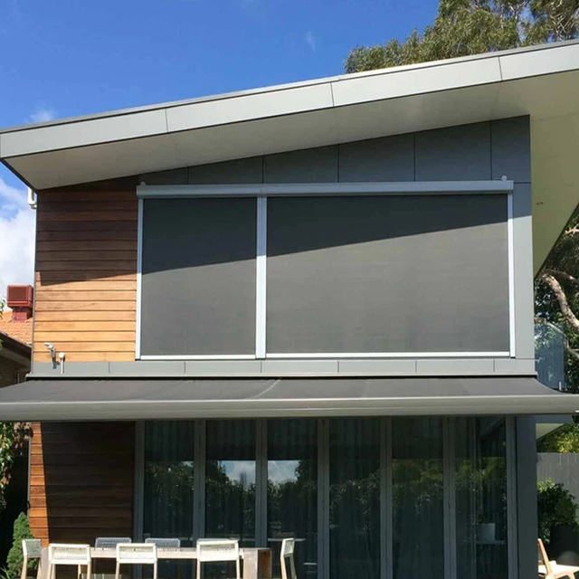 Smart Motorized Aluminum Louvered Built-In Plain Pergola External Roller Blind Sunscreen Zip Screen Outdoor Roller Blinds