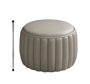 Özelleştirilmiş Modern pembe deri osmanlı puf dışkı yüksek kalite yuvarlak ahşap mobilya oturma odası mutfak otel için