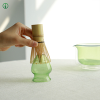 Support pour fouet à matcha en verre borosilicate vert fait main, résistant à la chaleur, coloré, pour cérémonie du thé traditionnelle