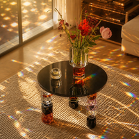 Table d'appoint de luxe Art Déco en cristal K9 triple pieds, miroir noir, écologique, 60 cm, géométrique prismatique ornée