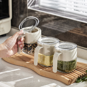 Light Luxury Glass Seasoning <b>Jar</b> Combination Set with Cover Modern Simplicity Design Sealed Kitchen Storage for Salt & MSG - Product Image 3