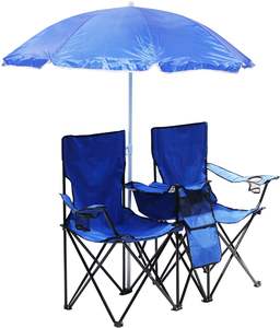 Venta al por mayor de sillas de campamento de playa plegables reclinables de doble asiento portátiles con paraguas y bolsa de hielo - Product Image 3