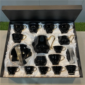 Classic Eco-Friendly Ceramic Porcelain 27-Piece <b>Tea</b> Coffee <b>Set</b> Gold Accents Includes Teapot Sugar <b>Pot</b> Saucer for Afternoon <b>Tea</b> - Product Image 4