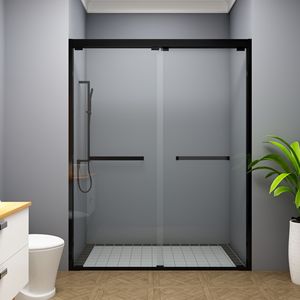 Porte de douche coulissante en aluminium et verre trempé, design moderne encadré avec joint d'étanchéité en silicone pour une salle de bain étanche - Product Image 1