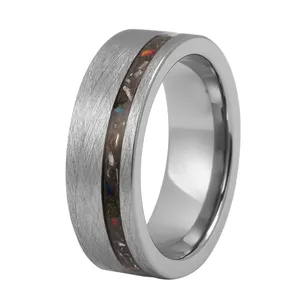 フラットブラッシュ発光オパールアルミニウム破片ステンレス鋼リング卸売男性結婚指輪