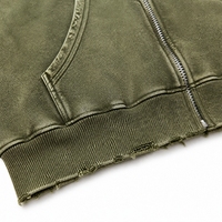 Sweat à capuche zippé personnalisé délavé à l'acide, en molleton épais 400 GSM, coupe courte et carrée pour homme, style vintage délavé au soleil, streetwear, logo personnalisé OEM