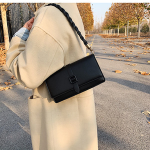Ladies' Simple Fashion Luxury Handbag PU Material With Twine <b>Shoulder</b> <b>Straps</b> Lightweight for Travel All Seasons Tanjing - Product Image 3