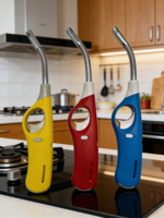 Briquet électronique en plastique OEM, nouveau modèle, personnalisable avec logo, tube flexible, rechargeable au butane, pour camping, barbecue, cuisine, extérieur