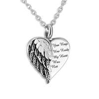 Collar de Cremación con Colgante de Ala de Ángel y Corazón al por Mayor, Collar para Cenizas Humanas, Colgante de Urna, Joyería de Cremación