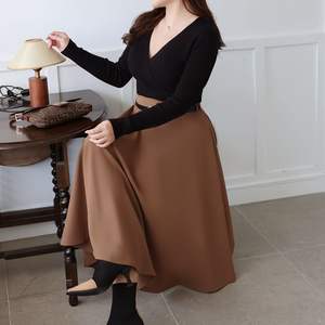 กระโปรงทรงเอไลน์ยาวปานกลางสำหรับผู้หญิงไซส์ใหญ่ รุ่น Runqi N8770 สีน้ำตาลปาล์ม  เอวธรรมชาติ สไตล์ฤดูใบไม้ร่วง - Product Image 5