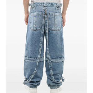 Pantalones vaqueros lavados <span class=keywords><strong>con</strong></span> luz azul OEM para hombre <span class=keywords><strong>con</strong></span> <span class=keywords><strong>tirantes</strong></span> desmontables, pantalones vaqueros <span class=keywords><strong>con</strong></span> cremallera vintage, pantalones 2 en 1 - Product Image 4