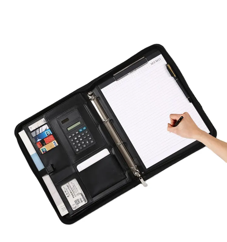 A4 multifonction en cuir Business Folder Manager sac à documents organisateur Portfilio mallette avec calculatrice