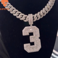 Pendentif Hip Hop Iced Out avec 3 chiffres en Moissanite, en Argent Sterling 925, personnalisé pour Chaîne Cubaine
