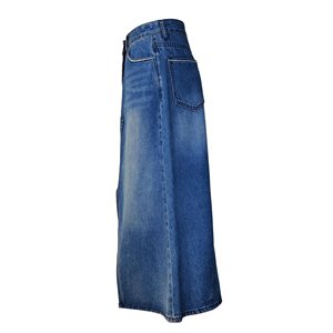 Jupe mi-longue en jean sirène taille haute pour femme |   100% Coton, Lavage Vintage Moyen, Design à Fentes, Mode Urbaine - Product Image 2